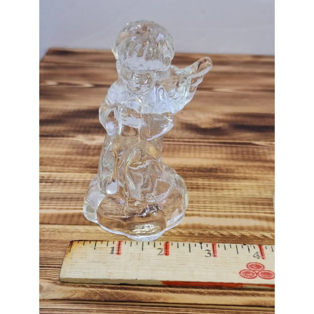 Set Of‎ 2 Kneeling CHRISTMAS TAPERED GLASS ANGEL CANDLE Holders 4.25